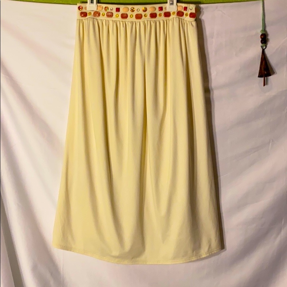 Y2K Juicy Couture cream silky midi skirt pink gems